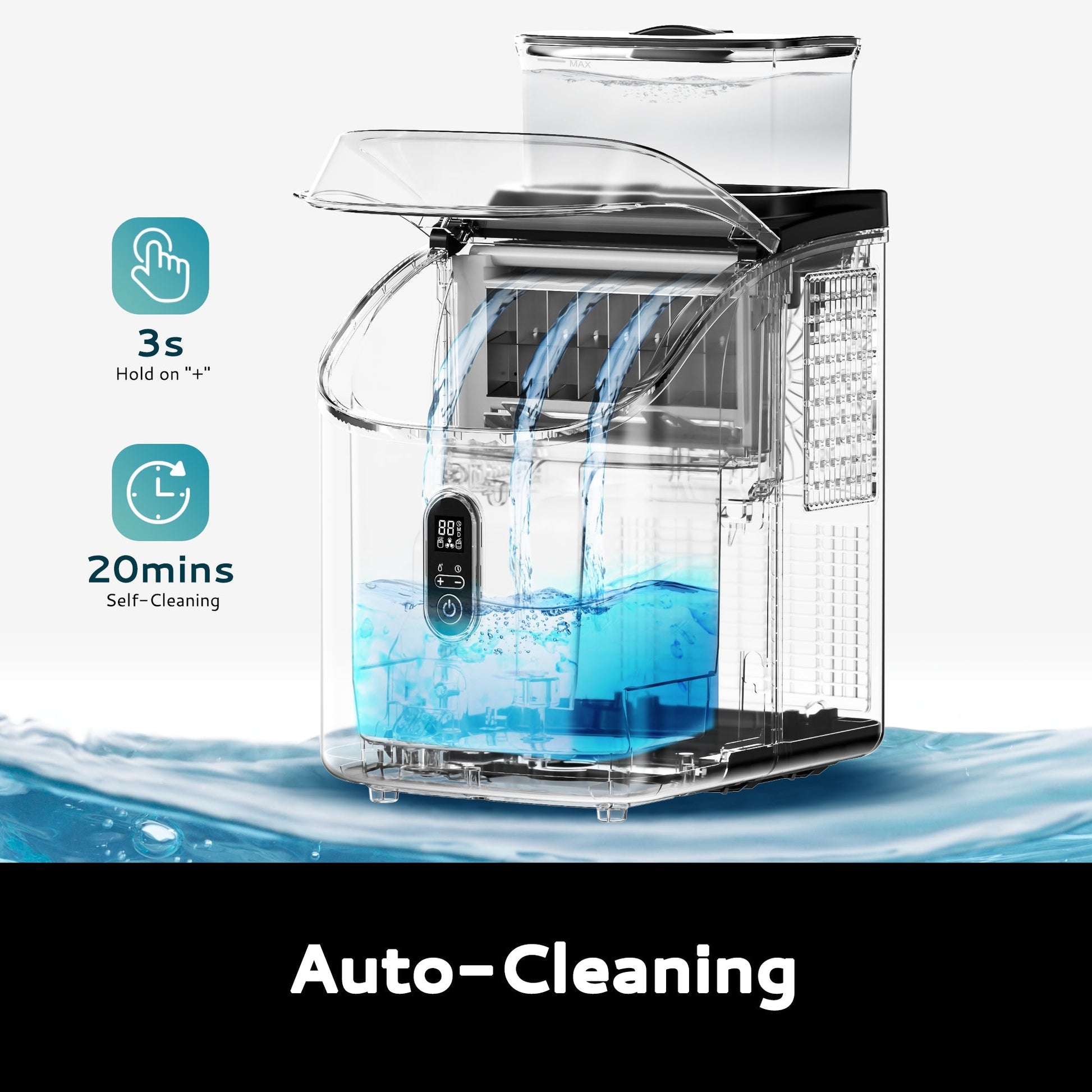 EUHOMY Ice Cube Maker Machine Countertop with External Water Tank, 34Lbs, 16Pcs Ready in 13 Mins, 2 Ways to Add Water, Auto-Cleaning, with Ice Scoop & Basket Includes 2 Bottles of Cleaner - Euhomy